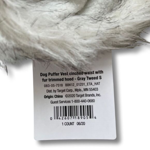 Dog Puffer Gray Tweed Cinched Waist with Fur Trimmed Hood • Size Small • NWT - Picture 9 of 13